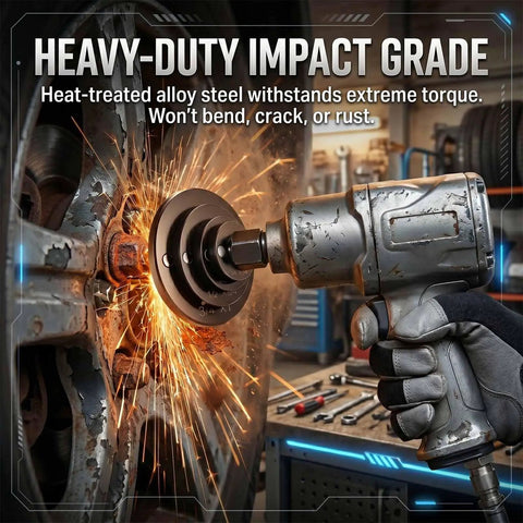 Ultra Low Profile Impact Socket Adapter Set 4 Pcs Magnetic Drive Reducer Kit on impact wrench, heat-treated alloy steel