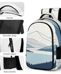 Minimal Mountain Lake Art Backpack For Everyday Carry Unisex Large Capacity Durable Polyester With Smooth Zipper And Breathable Fabric