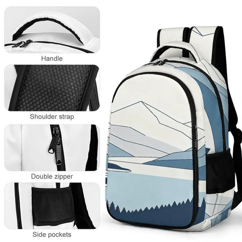 Minimal Mountain Lake Art Backpack For Everyday Carry Unisex Large Capacity Durable Polyester With Smooth Zipper And Breathable Fabric
