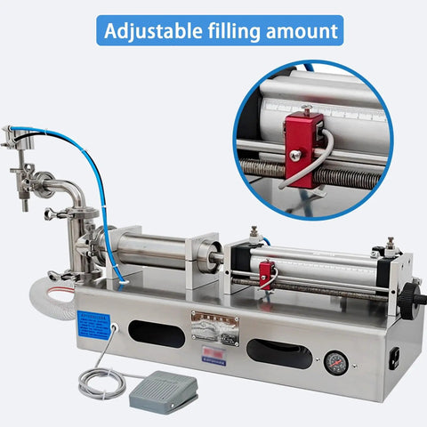 Automatic Single Head Liquid Filler Pneumatic Bottle Filling Machine Stainless Steel Anti Drip Valve for Water Wine Cosmetics with adjustable filling amount.