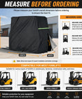 Measuring guide for Heavy Duty Forklift Cover For Toyota 3 Wheel Electric Forklift 8FBEH18U with dimensions and compatibility details.