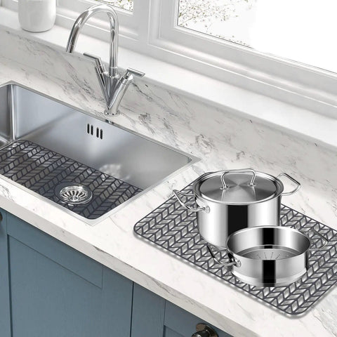 Silicone Sink Protector Mat 26 By 14 Inches For Kitchen Sink Dishes And Glassware Rust Proof Durable No Slip With Pots
