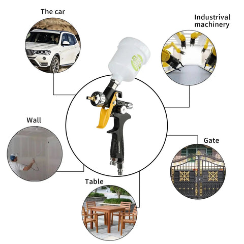 HVLP Mini Spray Gun with 0.8 mm Nozzle and 125cc Gravity Feed Cup, lightweight air paint sprayer for auto detailing and home makeovers.