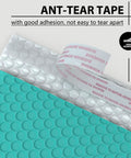 Close-up of teal bubble mailer showing interior cushioning and strong self seal adhesive tape for 6x9 Inch Bubble Mailer 50 Pack.