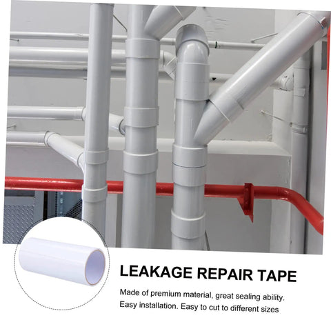 Waterproof Repair Tape For Water Leaks With Heavy Duty Strong Adhesive Mending Tape applied on white pipes to stop leaks