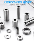 Top Shelf 5 Pack Heavy Duty 304 Stainless Steel Spacers various sizes visible for bolting, 5/8 inch ID, 7/8 inch OD.