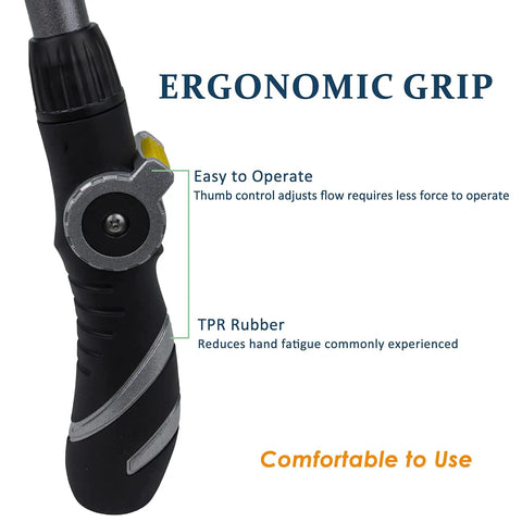 Ergonomic grip handle of Lightweight Watering Wand With 6 Spray Modes For Hanging Baskets And Windows, 22 Inch Reach