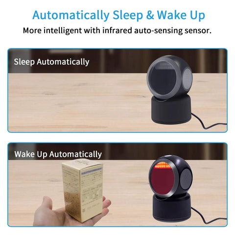 2D QR Barcode Scanner Omnidirectional Hands Free Automatic Barcode Reader on sleep and wake mode with infrared sensor