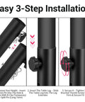 Easy 3-step installation of Heavy Duty 4 Pack Folding Table Leg Extenders With Three Level Adjustable Risers for height upgrades.