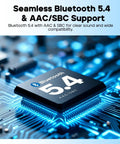 Close-up of Bluetooth 5.4 chipset with AAC/SBC support for StormBox Mini Plus Portable Bluetooth Speaker, showing circuitry background