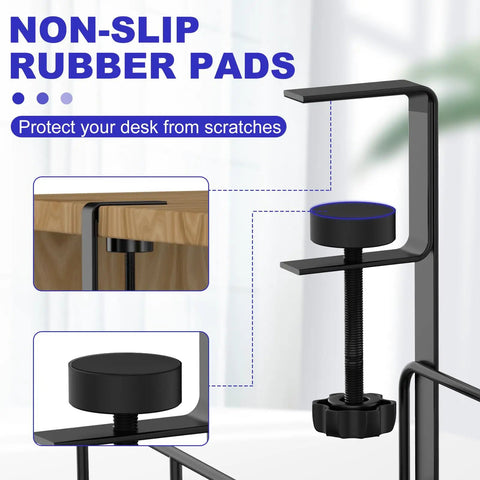 Non-slip rubber pads on Under Desk Cable Management Tray No Drill Setup Clamp Mount Steel Wire Organizer For Home Office