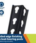 Close-up of rolled edge design on load-bearing posts of Heavy Duty Five Tier Metal Shelving Unit With Reinforced Steel Frame And Adjustable Thick Mdf Shelves Rock Solid Garage Storage Rack Industrial Warehouse Organizer Never Breaking A Sweat.