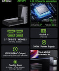 External Gpu Docking Station With Amd Radeon 7600M Xt Graphics Card, 8G Gddr6 Memory, Usb4 And Oculink Connectors, Hdmi 2.1 And Displayport 2.0 For Slick Gaming Laptop Setup And Badass Gameplay Boost, showing ports and design.