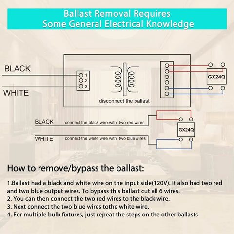 GX24Q 4 Pin LED PL Bulbs 12W Daylight 6000K 26W CFL Equivalent Ballast Bypass Wiring Diagram Instructions