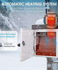 Outdoor Electrical Enclosure With Thermostat 100W Heater And 12W Fan IP65 Waterproof Galvanized Steel Cabinet For Telecom Power And Battery Systems Temperature Control From 32 To 140 Degrees Fahrenheit 15.9 By 13.4 By 9.6 Inches showing an automatic heating system in snowfall