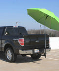 Black truck with Trailer Hitch Umbrella Mount For Easy Tailgate Shade On The Go No Fuss Quick Install With Slide In Square Receiver