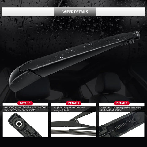 Premium Rear Windshield Wiper Blade And Arm Kit For Toyota Rav4 with metal arm and elastic spring for clear vision.