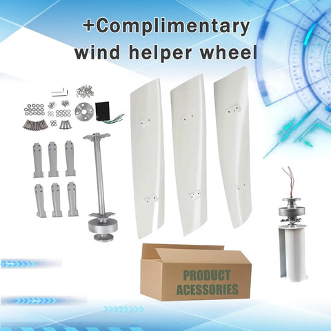 Heavy Duty 18000W Vertical Wind Turbine Kit For Home And Biz With 12V Controller parts and accessories displayed