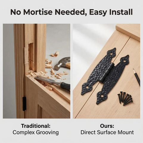 12 Pack Antique Black H Shape Cabinet Hinges 3.5 Inch for vintage furniture restoration compared to traditional mortise mount