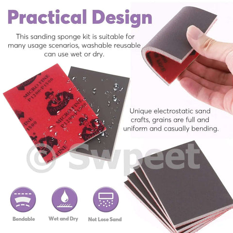 Practical design of 32 Piece Ultra Fine Sanding Sponge Pad Kit With 5 Grit Ranges From 240 To 5000 And 6 Sizes Wet Dry Sandpaper Sheets