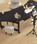 Rock Solid Mobile Computer Desk With Smooth Rolling Casters Wide Surface Thickened Gaming Workbench And Heavy Duty Standing Office Desk For Epic Gamer Setup Black with drinks and workspace setup.