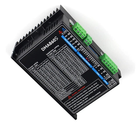 DMA860S 2-Phase Stepper Driver for CNC routers and engraving machines, AC 18-110V, DC 18-160V, Nema23 Nema24 Nema34 compatible motor controller.