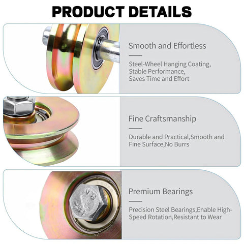 2 Pack 4 Inch Heavy Duty Sliding Gate Rollers With V Groove Track Design Double Sealed Bearings 3300 Lb Capacity close-up of smooth steel bearing and wheel design