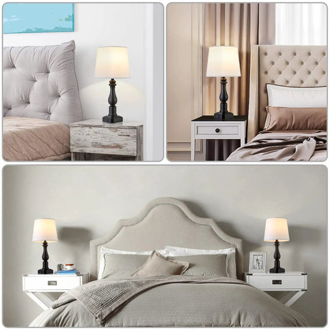 Rustic 3 Way Touch Control Table Lamps Set Of 2 With Dual USB Ports, cozy vintage bedside nightstand lights in bedroom decor