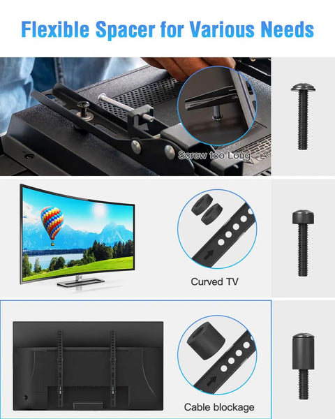 Flexible spacers and screws in use for No Sweat Vesa Tv Mounting Hardware Kit Complete M4 M5 M6 M8 for large screens.