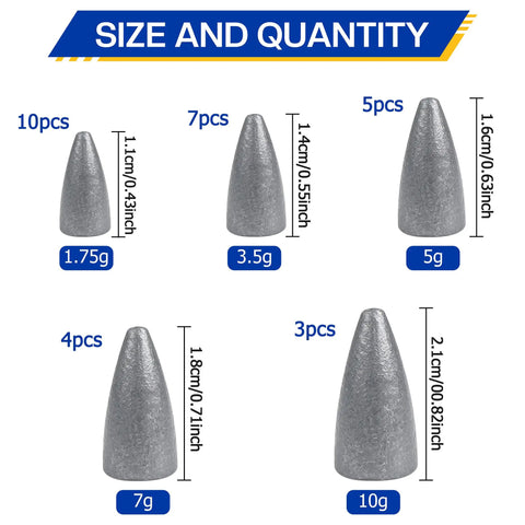 Bullet Fishing Sinkers Set 29 Pieces With Five Sizes 1/16 Oz 1/8 Oz 3/16 Oz 1/4 Oz 3/8 Oz For Bass And Freshwater Fishing Slip Sinker Worm Sinker Weights In A Handy Plastic Storage Box