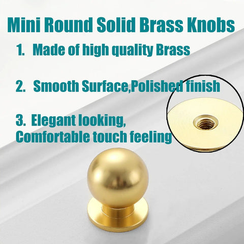 Mini Round Solid Brass Cabinet Knobs 12mm Diameter, Antique Polished Brass Drawer Pulls on white background