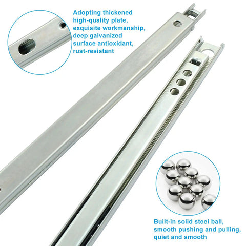 12 Inch Full Extension Drawer Slides Set 21.26 Inch Open Length 2 Pack Metal Ball Bearing Two Way Kitchen Drawer Rails With Mounting Screws Heavy Duty Hardware For Smooth Silent Glides And Easy Installation, galvanized steel rails with ball bearings