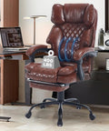 Big Tall Reclining Executive Office Chair With Footrest, Heavy Duty Ergonomic Desk Chair With Lumbar Support, Brown