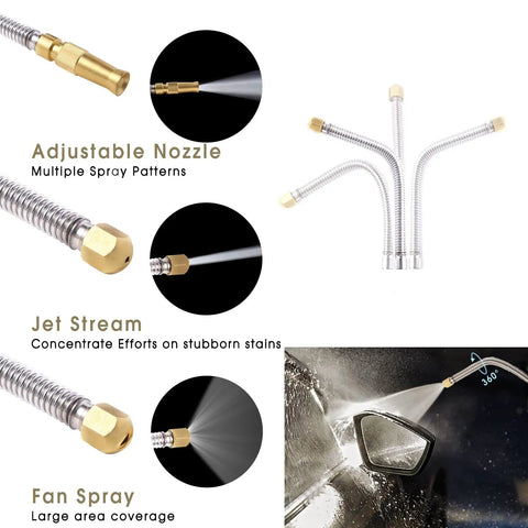 High Pressure Power Washer Wand With Hydro Jet Spray, Flexible Garden Watering Wand, Universal 3 Nozzle Hose End, Aluminum