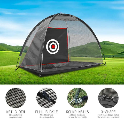 Black Backyard Golf Practice Net With Target Cloth And Carry Bag, Easy Setup Hitting Net Training Aid, 6.6 Feet, net in landscape