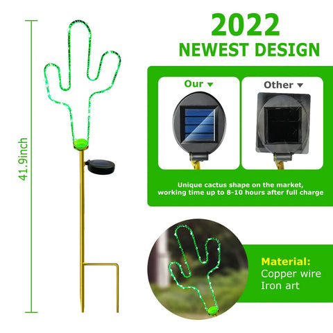 2 Pack Solar Cactus Walkway Lights For Outdoor Garden Pathway Lawn Patio Decor Waterproof Stake Lights With Copper Wire