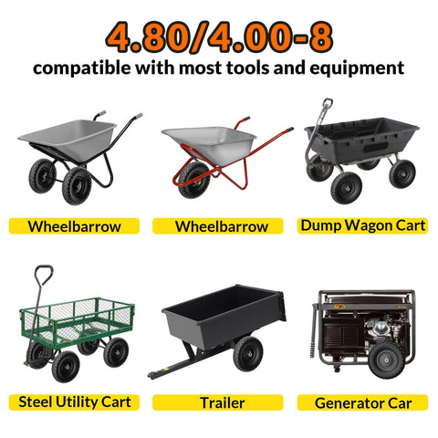 Flat Free 16 Inch Wheelbarrow Tire And Wheel Set Built Tough No Flats Solid Puncture Proof Tire with compatible tools shown