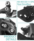 Close-up of Ten To Eleven Speed Rear Derailleur For Mountain Bikes Direct Mount 11T To 46T Gear Range RD M5120 SGS in black