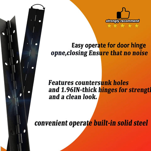 Four Pack Six Inch Matte Black Piano Hinges Built Tough With 304 Stainless Steel For Hella Durability And Slick Rust Proof Performance On Doors And Cabinets with countersunk holes