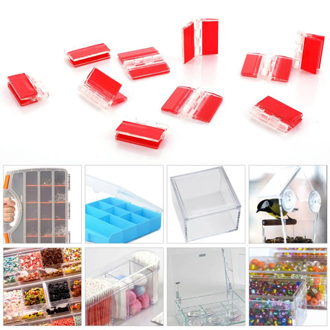 12 Pack Clear Acrylic Hinges Self Adhesive Transparent Piano Strips For Cabinet And Aquarium Lids Straight Up Durable Furniture Hardware No Sweat DIY Setup Smooth Finish 35X30MM on a white background.