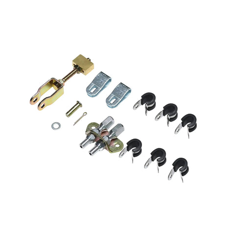 Universal Emergency Parking Brake Cable Kit With Hella Tough Corrosion Resistant Sheath And 110 Inch Reach Straight Drop In Swap For Wilwood Disc Or Drum Brakes Solid, includes metal components and fasteners.