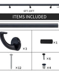 7FT Modern Aluminum Wall Mount Handrail Matte Black Rust Proof Zinc Brackets Heavy Duty Indoor Outdoor Staircase Railing Deck Slope Support Killer Grip No Sweat Install Top Shelf Upgrade assembly parts layout.