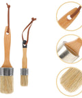 Two Pack Wood Handle Stain Brush Set with Synthetic Bristles, showing oval-shaped pro grade brushes, ideal for deck and fence painting
