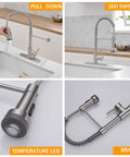 Brushed Nickel Pull Down Kitchen Faucet With Two Function Sprayer, Stream And Spray, Pause Feature, 360 Degree Swivel, High Arc Spout