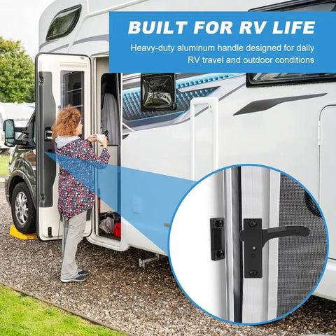 Heavy Duty Aluminum RV Screen Door Latch Replacement Kit With Right Handle For Camper Trailer Entry Door installation