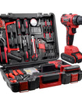 16.8V Cordless Drill Kit with 247 In Lb Torque, 0 to 1300 RPM Variable Speed, toolset in case displayed open