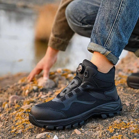 Titan Black Steel Toe Work Boots With Kevlar Puncture Proof Midsole And Cushioned Insoles For All Day Comfort, Safety, And Style