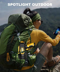 Person wearing backpack holding Rechargeable Spotlight 2,000,000 Lumens, Crazy Bright LED Flashlight for Outdoor Adventures.