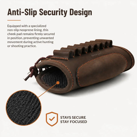 Adjustable Cheek Riser Rifle Stock Pad With Leather Protection And Eight-Round Ammo Holder, Lace-Up Buttstock For Hunting.