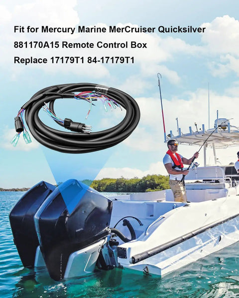 Heavy Duty Outboard Wiring Harness For 881170A15 Remote Control Box Replacement shown on a boat with Mercury systems.